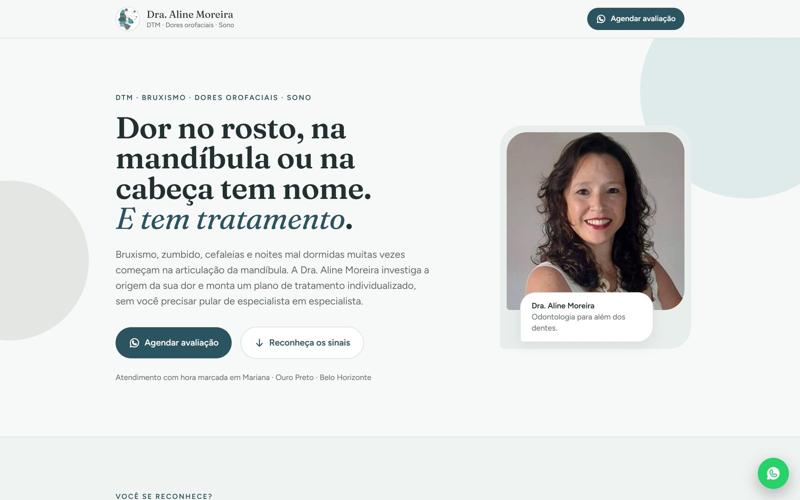 Página inicial do site de Dra. Aline Moreira