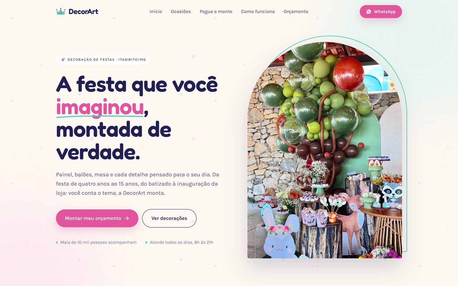 Página inicial do site de DecorArt Festas