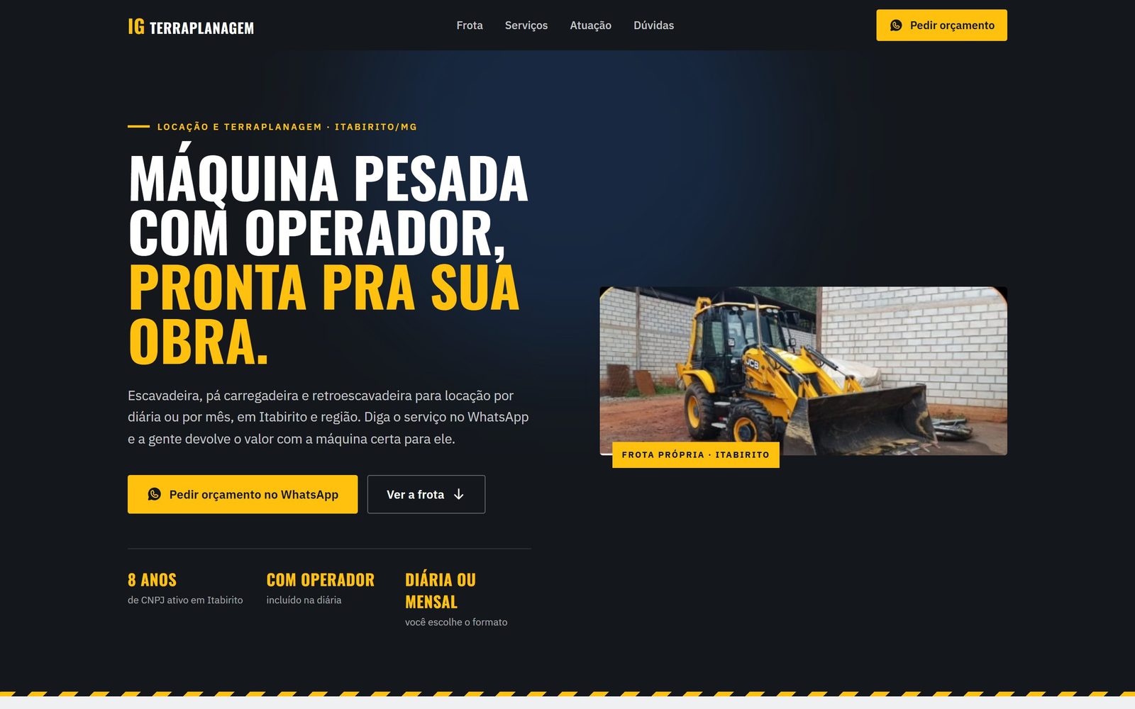 Página inicial do site de IG Terraplanagem