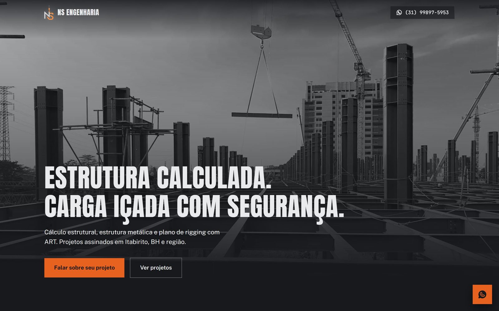 Página inicial do site de NS Engenharia