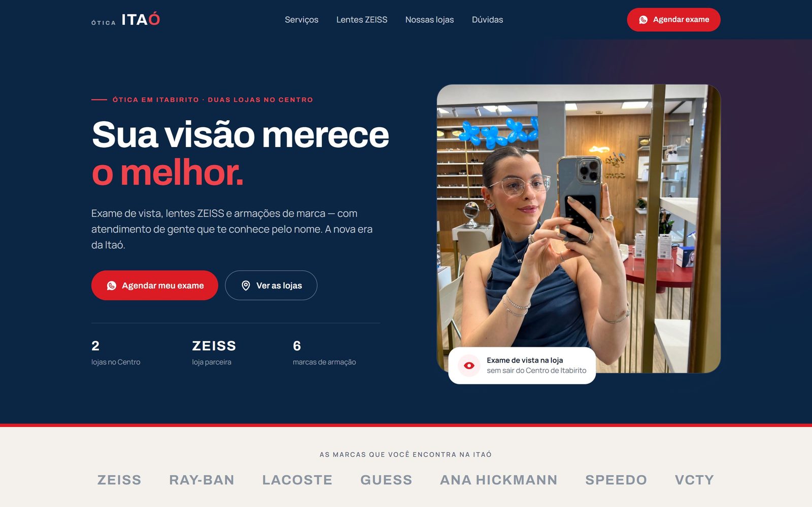 Página inicial do site de Óptica Itaó