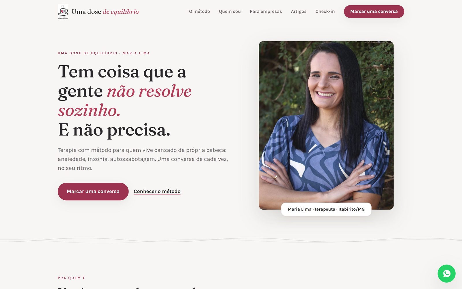 Página inicial do site de Uma Dose de Equilíbrio